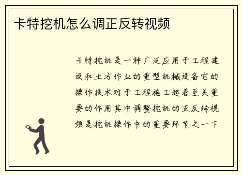 卡特挖机怎么调正反转视频